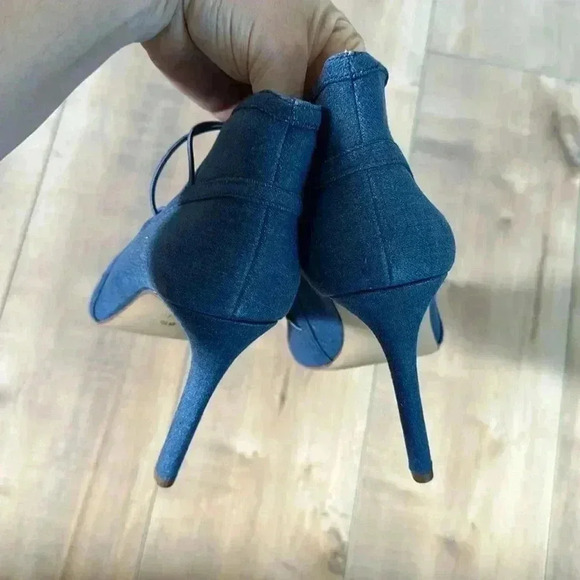 G.I.L.I. Peep Toe Bungee Front Ankle Booties Kaarina Denim Blue High Heels 8.5 - Picture 4 of 7